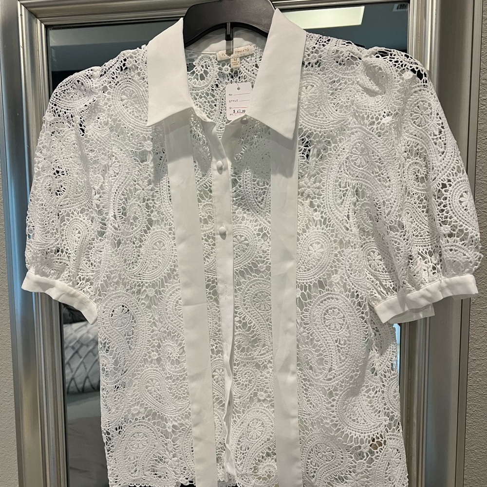 NWT Flying Tomato White Lace Blouse